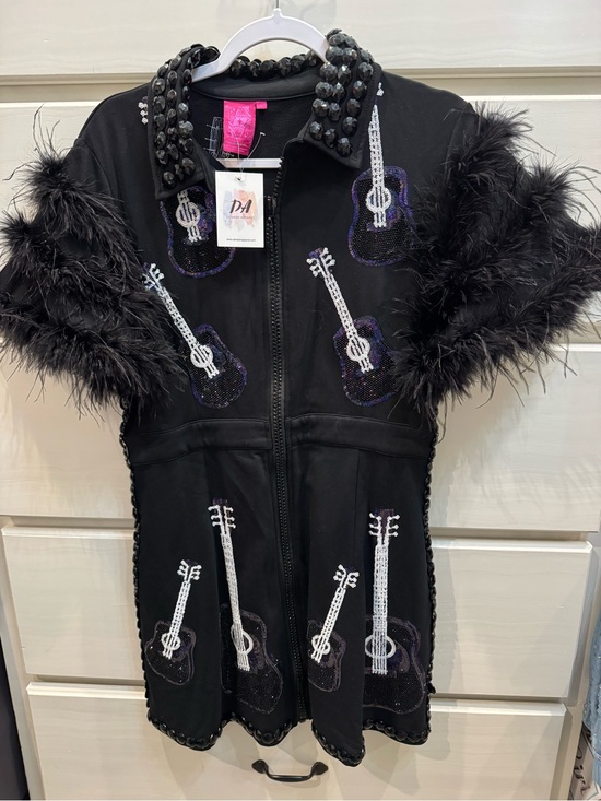 Dresses & Skirts - Queen of Sparkles Black Feathered Guitar Dress!